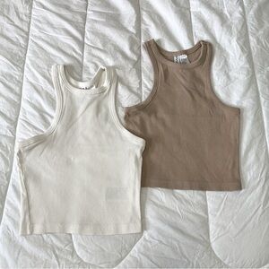 White and Tan Crop Tank Top